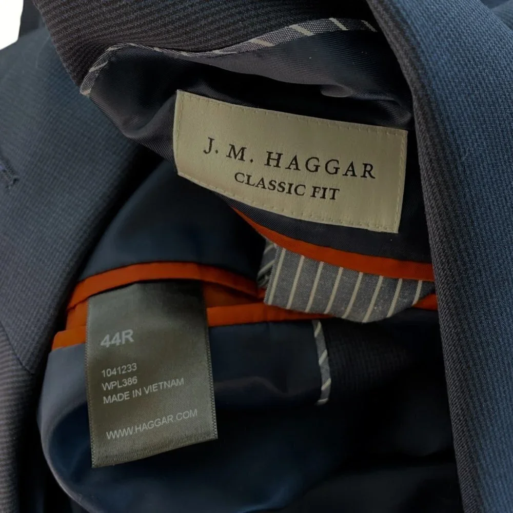 J.M. Haggar Men's Premium Stretch Navy Houndstooth Suit Jacket NWT 44 Regular
